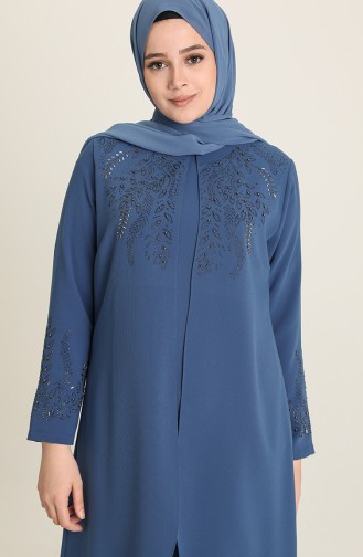 Indigo Hijab Evening Dress 4002-03
