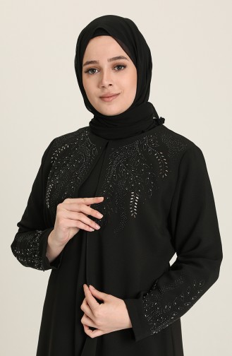 Black Hijab Evening Dress 4002-04