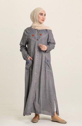 Grau Hijab Kleider 8787-01