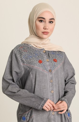 Grau Hijab Kleider 8787-01