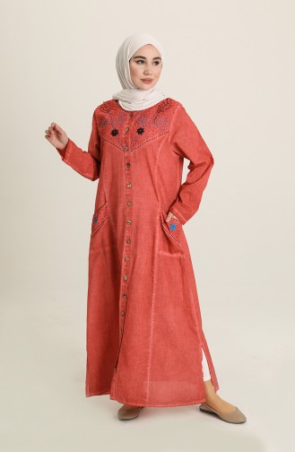 Brick Red Hijab Dress 8787-02