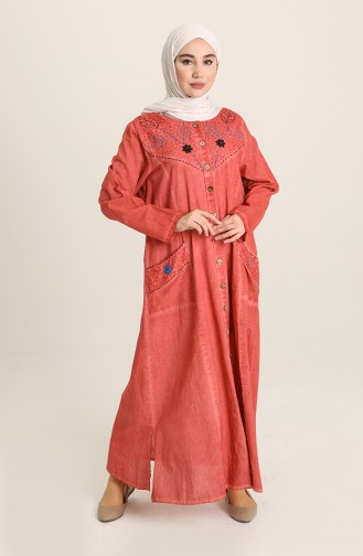 Brick Red Hijab Dress 8787-02