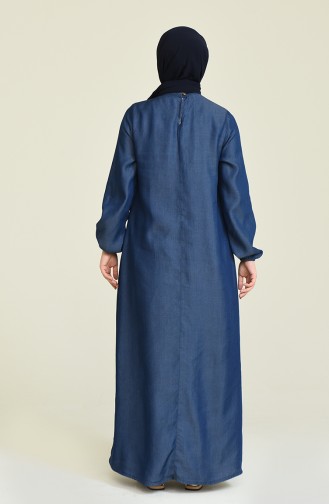 Taş Baskılı Kot Elbise 0300-01 Lacivert