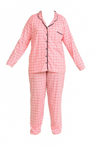 Akbeniz Kadın Pamuklu Cepli Uzun Kol Büyük Beden Pijama Takım 202130 Pembe