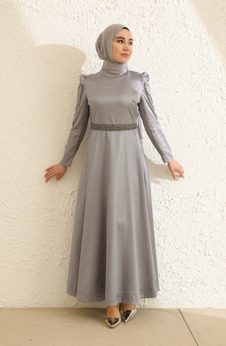 Gray Hijab Evening Dress 13435