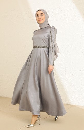 Gray Hijab Evening Dress 13435