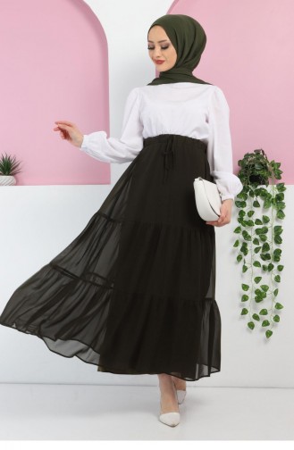 Fırfırlı Şifon Etek 10784 Haki