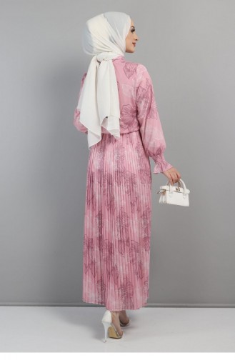 Çiçekli Pileli Elbise 14400 Pembe