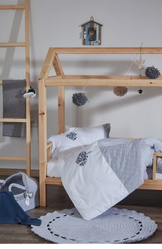 Ecocotton Mimosa Erkek Bebek Nevresim Takımı Organik Pamuk El Nakışlı Gri 100X150 Cm Gri