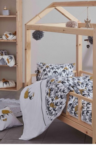 Ecocotton Pingu Bebek Nevresim Takımı Organik Pamuk Penye Baskılı Beyaz 100X150 Cm Beyaz