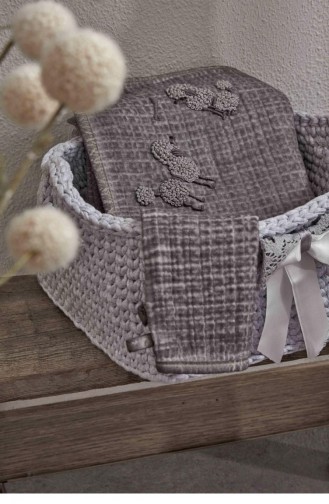 Ecocotton Kayra Bebek Yatak Örtüsü Organik Pamuk Müslin El Nakışlı Gri 120X170 Cm Gri