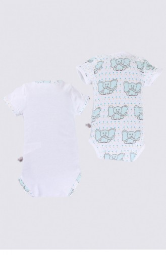 White Baby Bodysuit Set 073.Beyaz-Mint