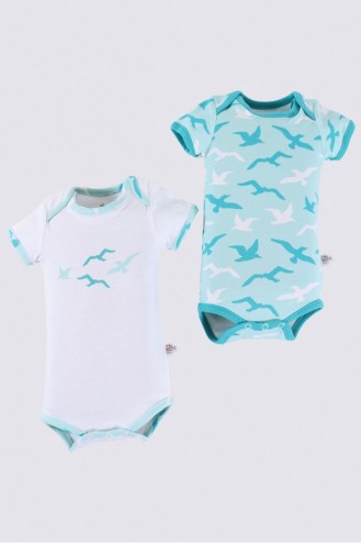 Turquoise Baby Bodysuit Set 037.Beyaz-Turkuaz