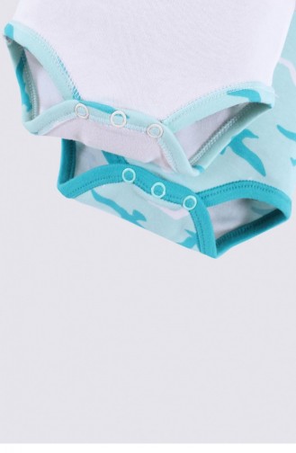 Ecocotton Turna 2 Li Erkek Bebek Zıbın Kolsuz Organik Pamuk Penye Baskılı Beyaz Turkuaz