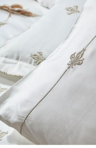 Ecocotton Aslışah Çift Kişilik Nevresim Takımı Organik Pamuk Saten Nakışlı Beyaz 200X220 Cm Beyaz