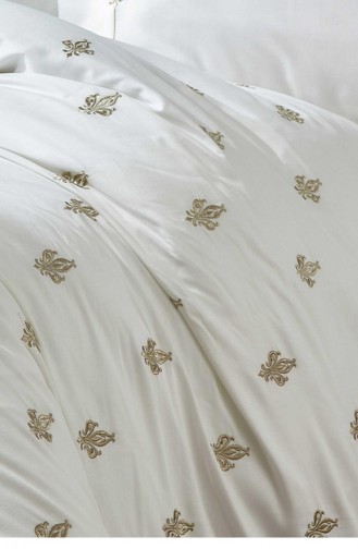 Ecocotton Aslışah Çift Kişilik Nevresim Takımı Organik Pamuk Saten Nakışlı Beyaz 200X220 Cm Beyaz