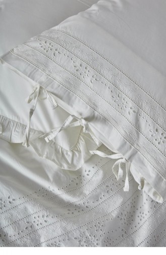 Ecocotton Feris Çift Kişilik Nevresim Takımı Organik Pamuk Perkal Brodeli Beyaz 200X220 Cm Beyaz