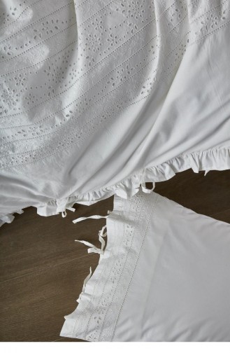 Ecocotton Feris Çift Kişilik Nevresim Takımı Organik Pamuk Perkal Brodeli Beyaz 200X220 Cm Beyaz