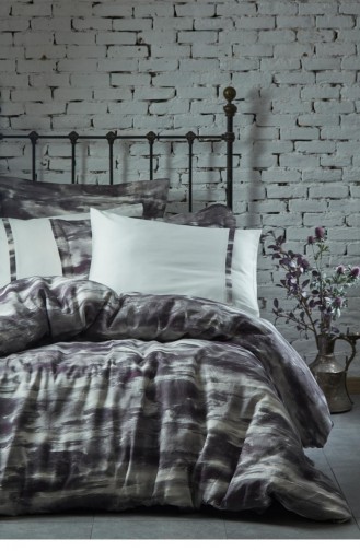 Ecocotton Perla Çift Kişilik Nevresim Takımı Organik Pamuk Keten Baskılı Gri 200X220 Cm Gri