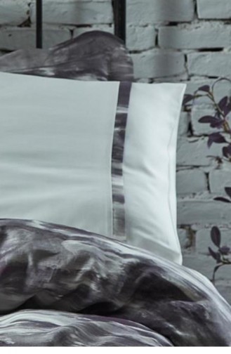 Ecocotton Perla Çift Kişilik Nevresim Takımı Organik Pamuk Keten Baskılı Gri 200X220 Cm Gri