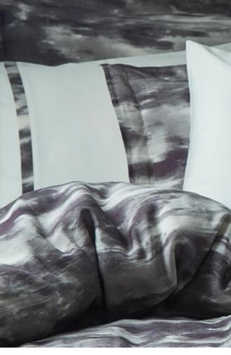 Ecocotton Perla Çift Kişilik Nevresim Takımı Organik Pamuk Keten Baskılı Gri 200X220 Cm Gri
