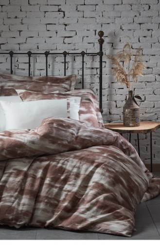 Ecocotton Perla Çift Kişilik Nevresim Takımı Organik Pamuk Keten Baskılı Koyu Somon 200X220 Cm Koyu Somon