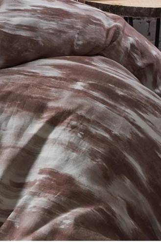 Ecocotton Perla Çift Kişilik Nevresim Takımı Organik Pamuk Keten Baskılı Koyu Somon 200X220 Cm Koyu Somon