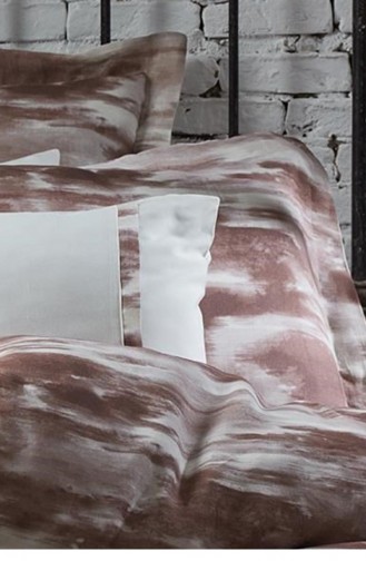 Ecocotton Perla Çift Kişilik Nevresim Takımı Organik Pamuk Keten Baskılı Koyu Somon 200X220 Cm Koyu Somon