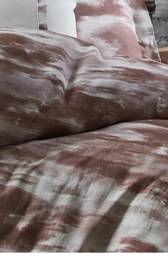 Ecocotton Perla Çift Kişilik Nevresim Takımı Organik Pamuk Keten Baskılı Koyu Somon 200X220 Cm Koyu Somon