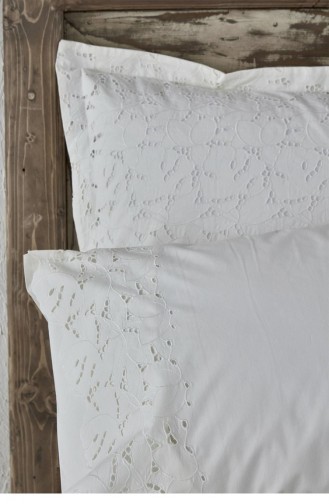 Ecocotton Piraye Çift Kişilik Nevresim Takımı Organik Pamuk Perkal Brodeli Beyaz 200X220 Cm Beyaz