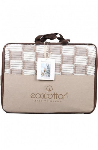 Ecocotton Rilla Çift Kişilik Pike Örtüsü Organik Pamuk İplik Boya Jakarlı Bej 220X240 Cm Bej