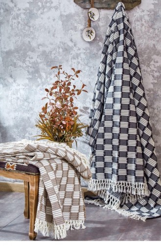 Ecocotton Rilla Çift Kişilik Pike Örtüsü Organik Pamuk İplik Boya Jakarlı Bej 220X240 Cm Bej