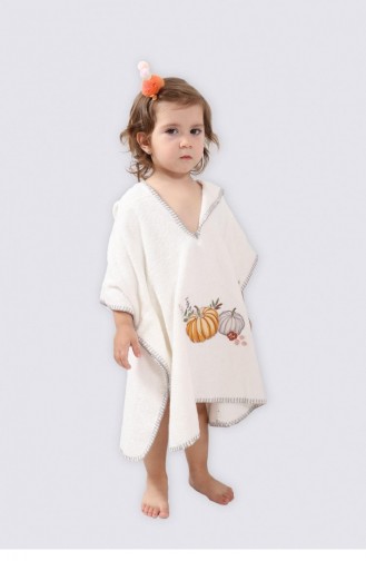 Ecru Girl`s Poncho 4-R136.Nakışlı