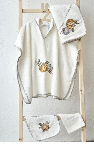 Ecru Girl`s Poncho 4-R136.Nakışlı
