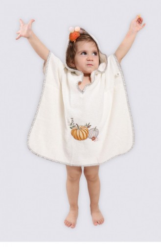 Ecru Girl`s Poncho 4-R136.Nakışlı