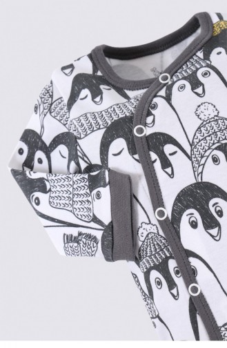 Ecocotton Pingu Bebek Tulumu Organik Pamuk Penye Baskılı Antrasit