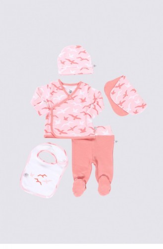 Ecocotton Turna Kız Bebek 5 Li Hastane Çıkışı Zıbın Seti 100 Organik Pamuk Yeni Doğan Somon 0 3 Ay Somon