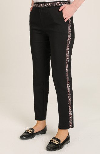 Leopar Desenli Pantolon Siyah 6019
