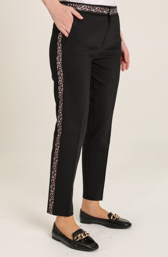 Leopar Desenli Pantolon Siyah 6019