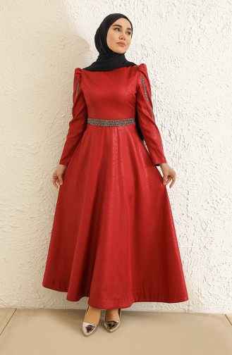 Claret Red Hijab Evening Dress 13430