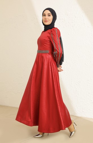 Claret Red Hijab Evening Dress 13430