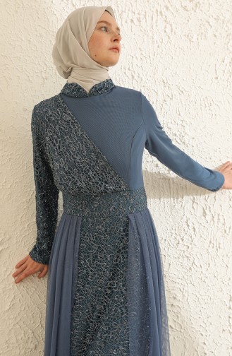 Silver Gray Hijab Evening Dress 5345-12