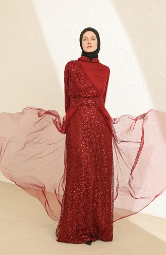 Claret Red Hijab Evening Dress 5345-13