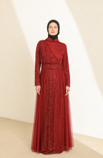 Claret Red Hijab Evening Dress 5345-13