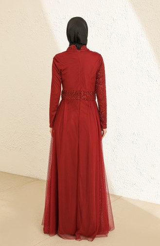 Claret Red Hijab Evening Dress 5345-13