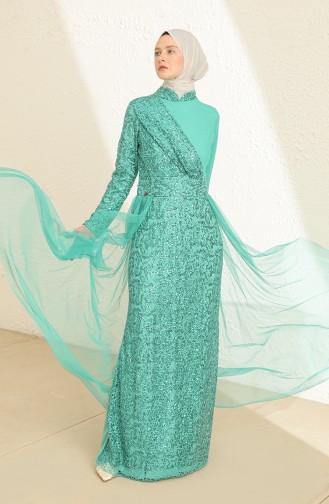 Green Hijab Evening Dress 5345-15