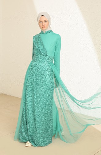 Green Hijab Evening Dress 5345-15