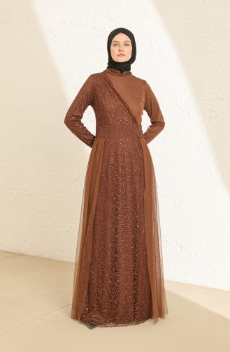 Brown Hijab Evening Dress 5345-16