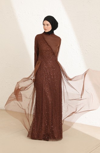 Brown Hijab Evening Dress 5345-16