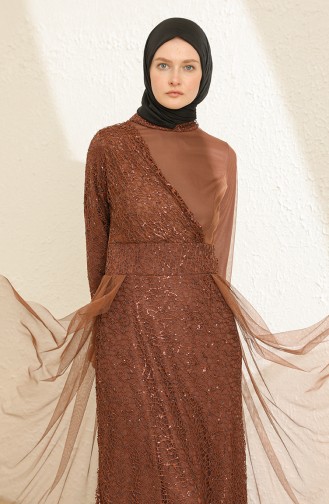 Brown Hijab Evening Dress 5345-16